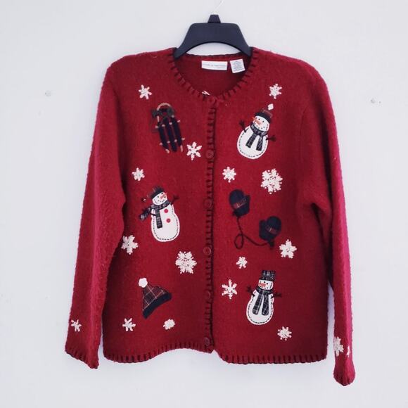Croft & Barrow Women's Holiday Snowman Red Christmas Sweater Petite Large - Picture 6 of 11